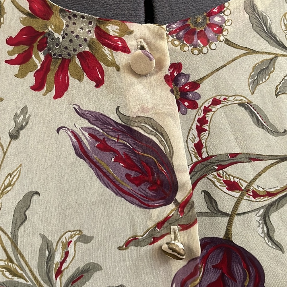 GLORIA SACHS Vintage Silky Sheer Floral Blouse with Scarf - Picture 6 of 10